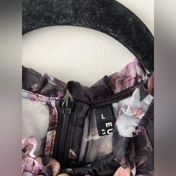 Beulah Style Sheer Floral Purple Tiered Ruffled Trim Long Dress (Sz Large) - Picture 6 of 14